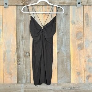 H & M Black Ruched Bodycon Dress Spaghetti Straps Size S